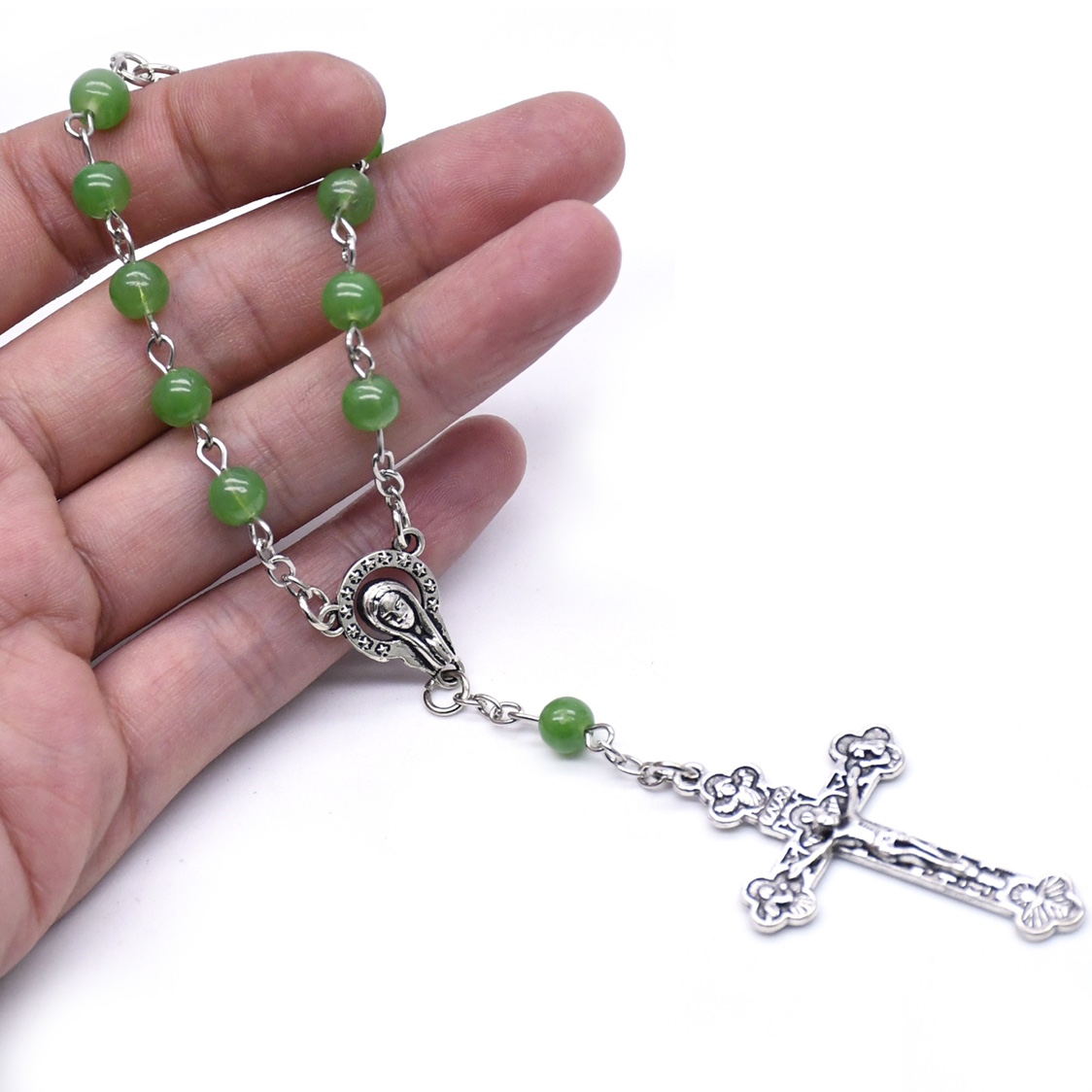 Cross green retro Rosary bracelet Bracelet, prayer beads Specification image