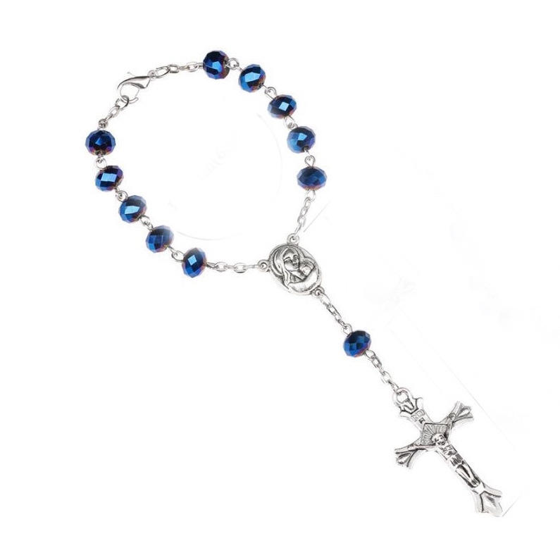 Crystal Rosary Bracelet Cross Bracelet Curved Needle Prayer Bead