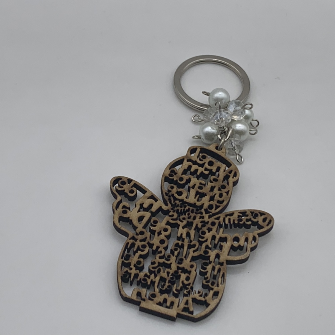 Wooden keychain children's gift gift Tourist with ribbon Recuerdos para Primera Angel keychain details Picture