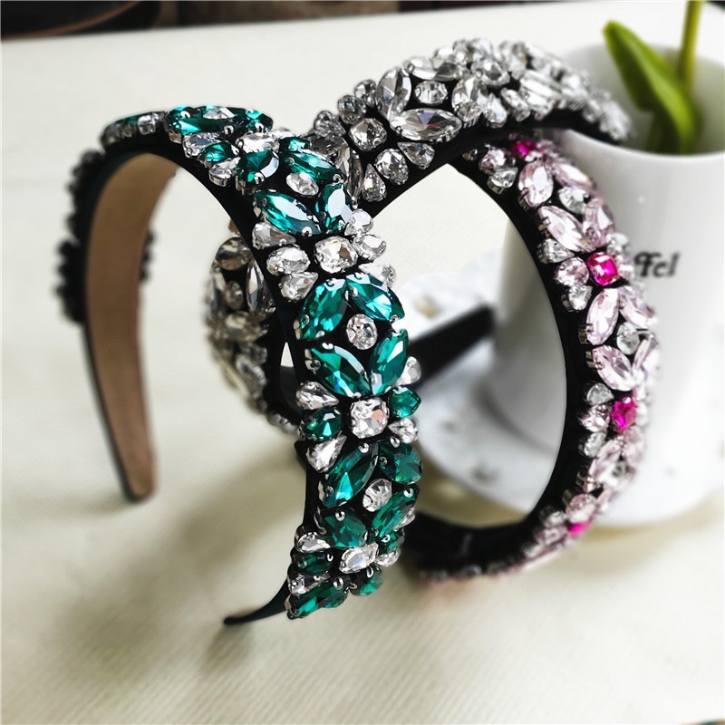 European And American Simple Hair Accessories South Korean Rhine-Diamond Headband Female Fresh Flowers Everything Super Flash Baroque Wide Edge Trend Headband details Picture