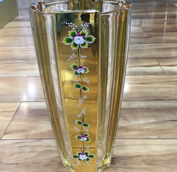 镀金玻璃贴花花瓶 创意摆件客厅摆件 欧式风格玻璃材质厂家直销大量现货