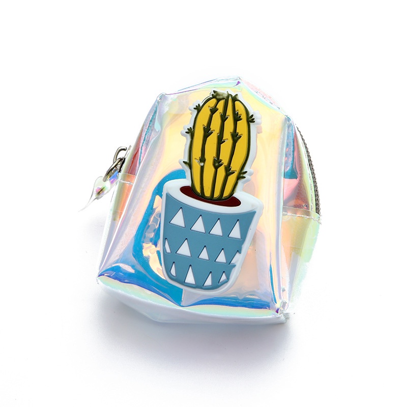 淘宝热销少女镭射透明零钱包 果冻卡通仙人掌硬币包 pvc收纳钱包白底实物图