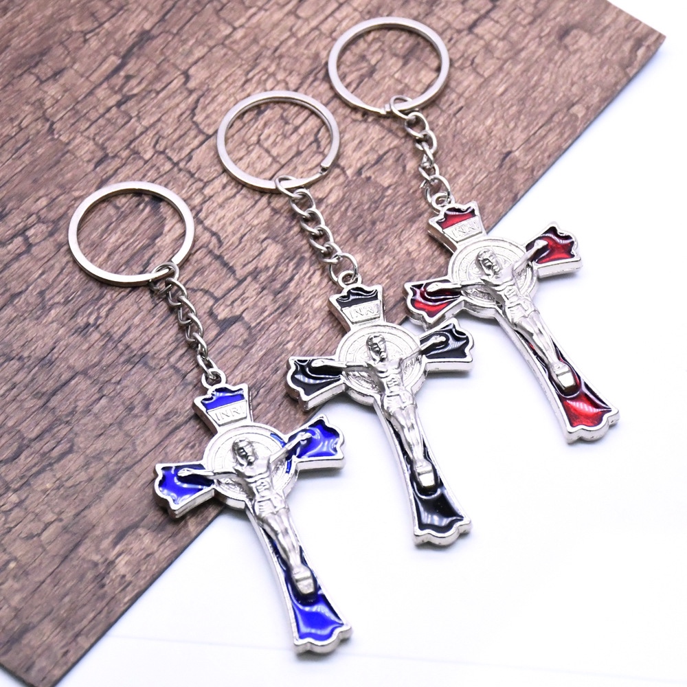 Drip Oil Cross Key Chain Pendant Ring Ring Buckle Jewelry Religious Gifts Free Key Chain Specification drawing