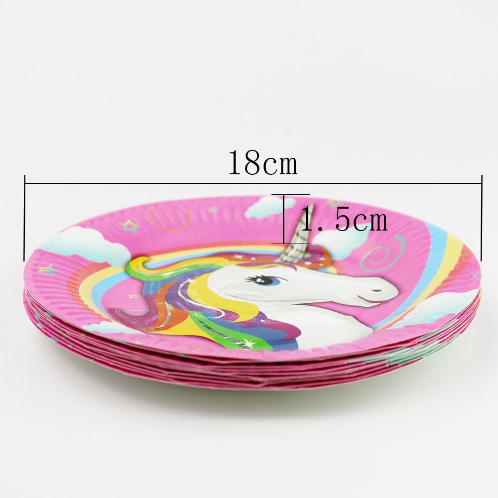 F001定制白色独角兽蛋糕餐盘儿童7寸点心盘生日派对纸盘一包10个详情图7