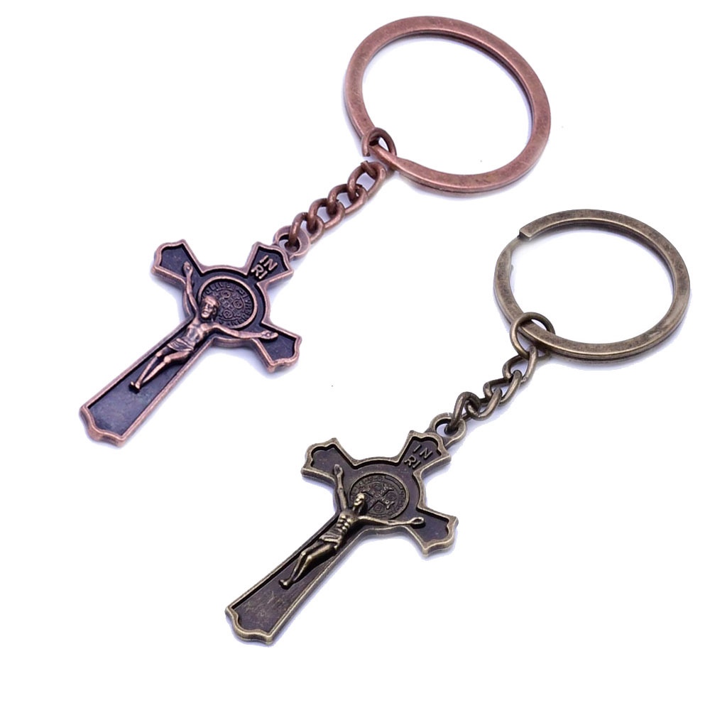 Retro cross keychain pendant, Christian Father religious jewelry, tourist souvenirs