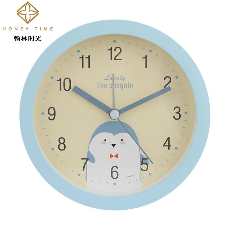 创意新品圆形亚克力数字可爱卡通闹钟 儿童学生礼品宽边静音时钟细节图