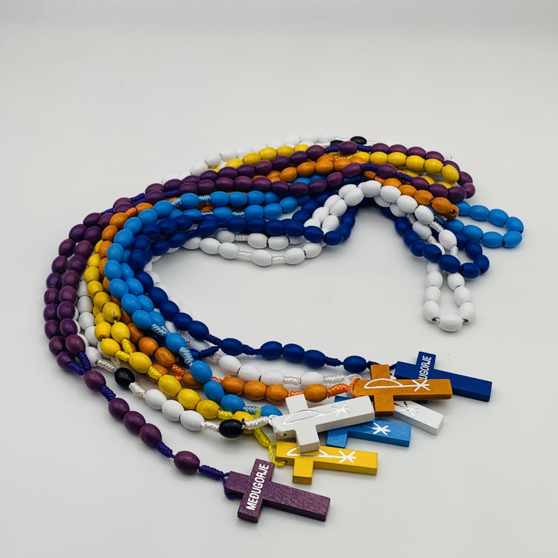 Seven-color cross Catholic entangled rosary necklace, religious cross necklace details Picture