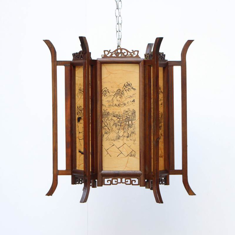 Custom-made Chinese solid wood palace lanterns, tea house antique sheepskin classical balcony chandeliers, outdoor waterproof large red lanterns Item Picture