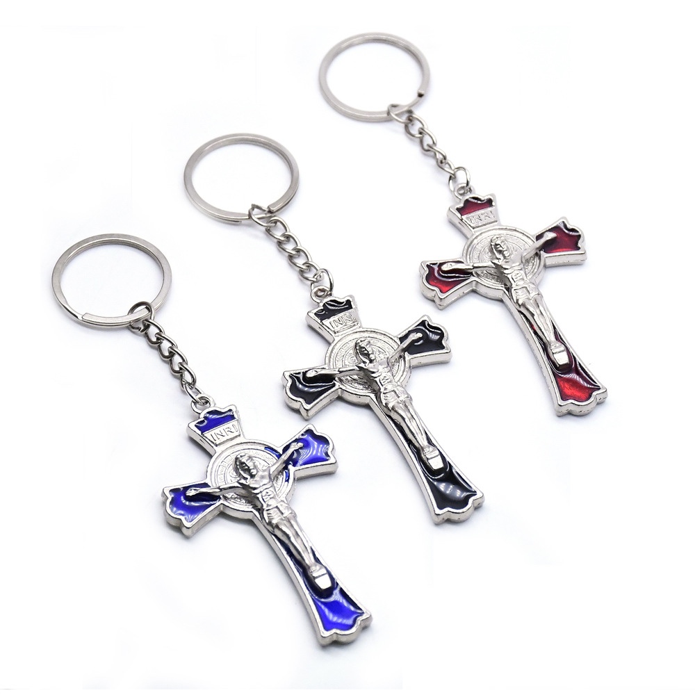 Drip Oil Cross Key Chain Pendant Ring Ring Buckle Jewelry Religious Gifts Free Key Chain details Picture