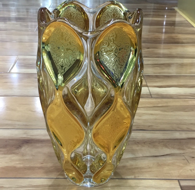 镀金玻璃贴花花瓶 创意客厅摆件 欧式风格玻璃材质厂家直销大量现货