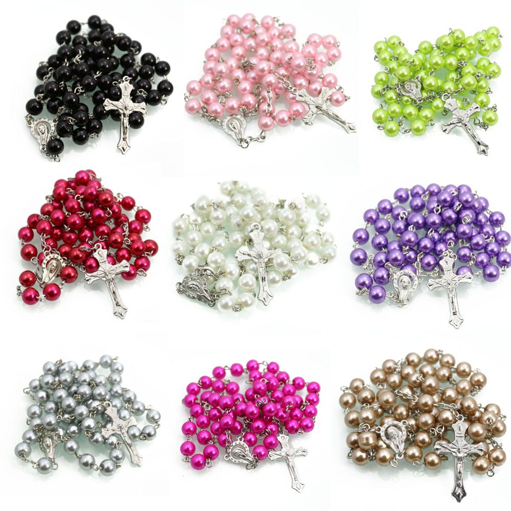 Wholesale of 8MM Catholic Rosary Beads jewelry Religious Rosary Beads pearl Cross necklace