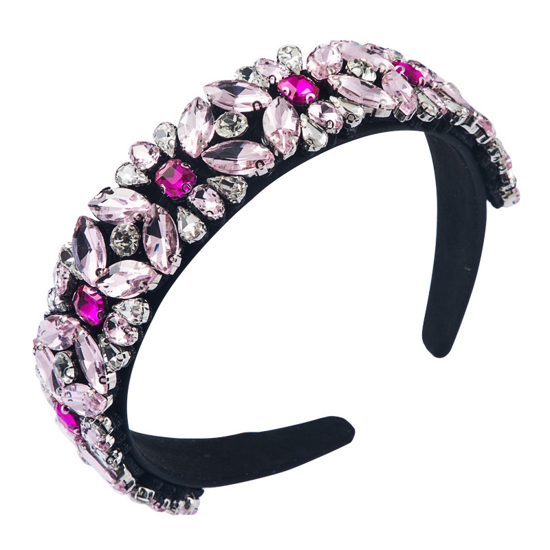 European And American Simple Hair Accessories South Korean Rhine-Diamond Headband Female Fresh Flowers Everything Super Flash Baroque Wide Edge Trend Headband Item Picture