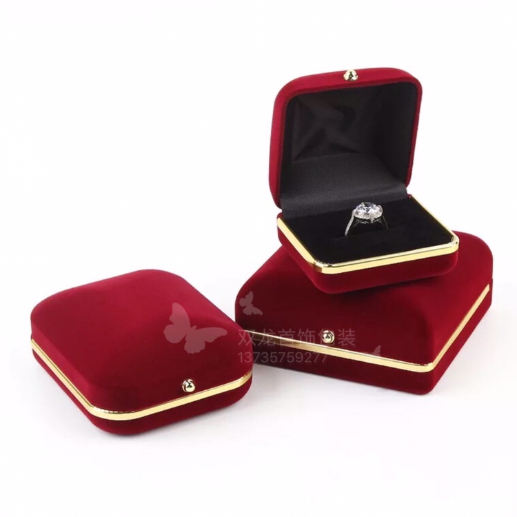 新款金边绒布植绒戒指首饰盒饰品收纳盒戒指项链手镯手链手表珠宝首饰盒展示道具白底实物图