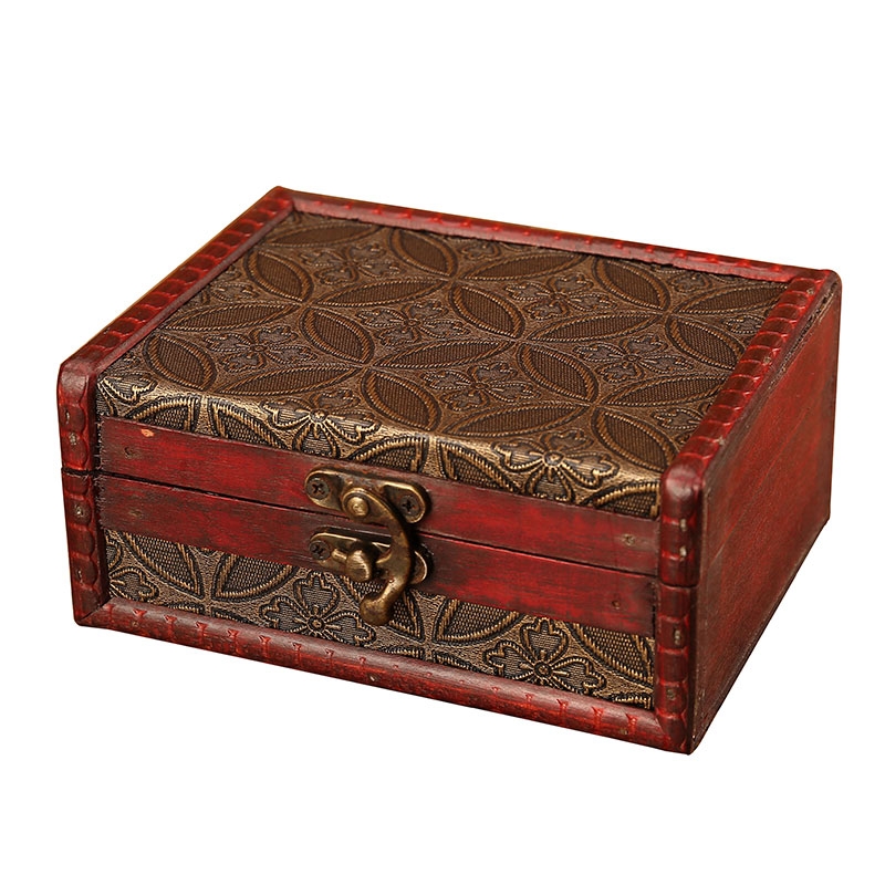 复古小木盒带锁桌面项链珠宝饰品首饰盒杂物整理储物收纳盒包装盒白底实物图