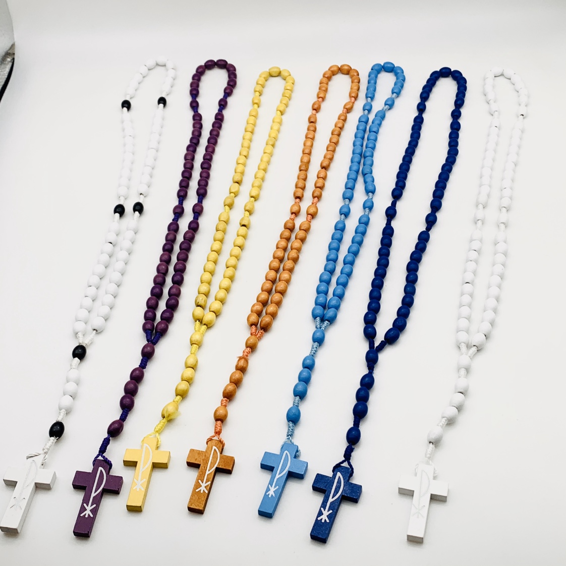 Seven-color cross Catholic entangled rosary necklace, religious cross necklace