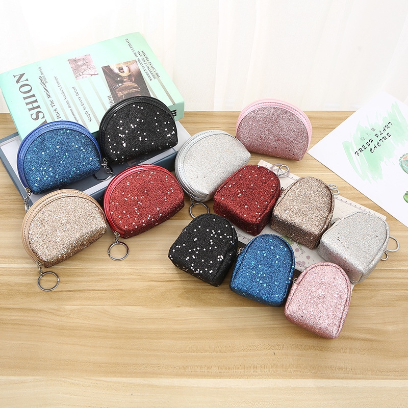 日韩新品pu亮片零钱包 女士创意背包贝壳包 蝴蝶结星星收纳包批发
