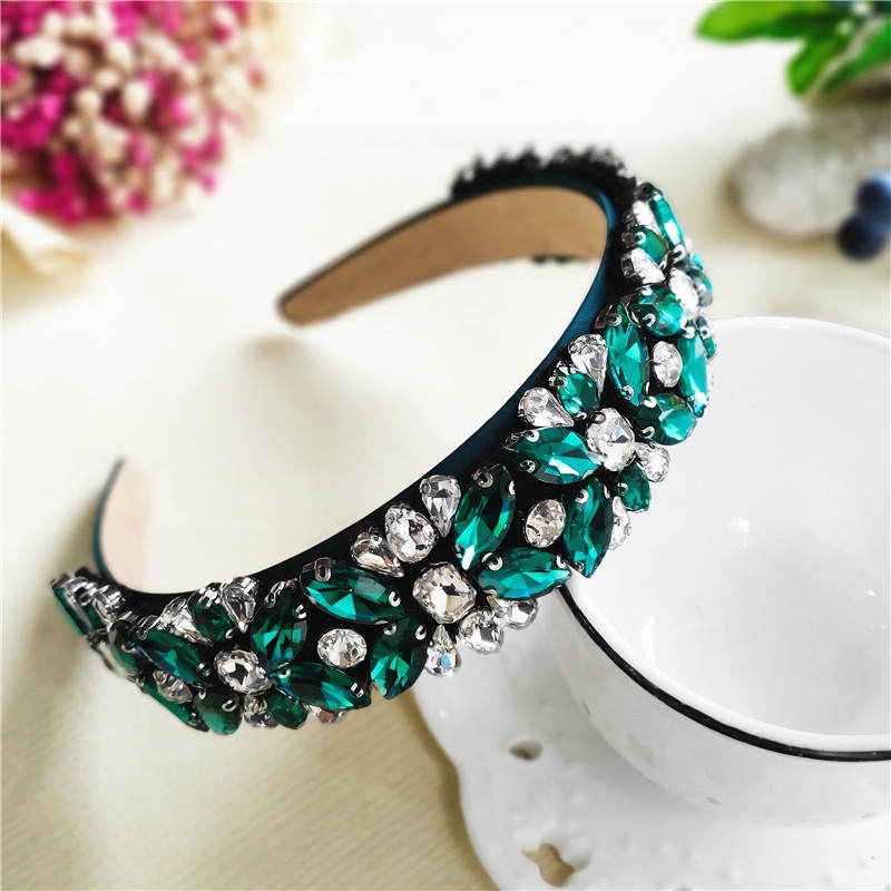 European And American Simple Hair Accessories South Korean Rhine-Diamond Headband Female Fresh Flowers Everything Super Flash Baroque Wide Edge Trend Headband Specification drawing