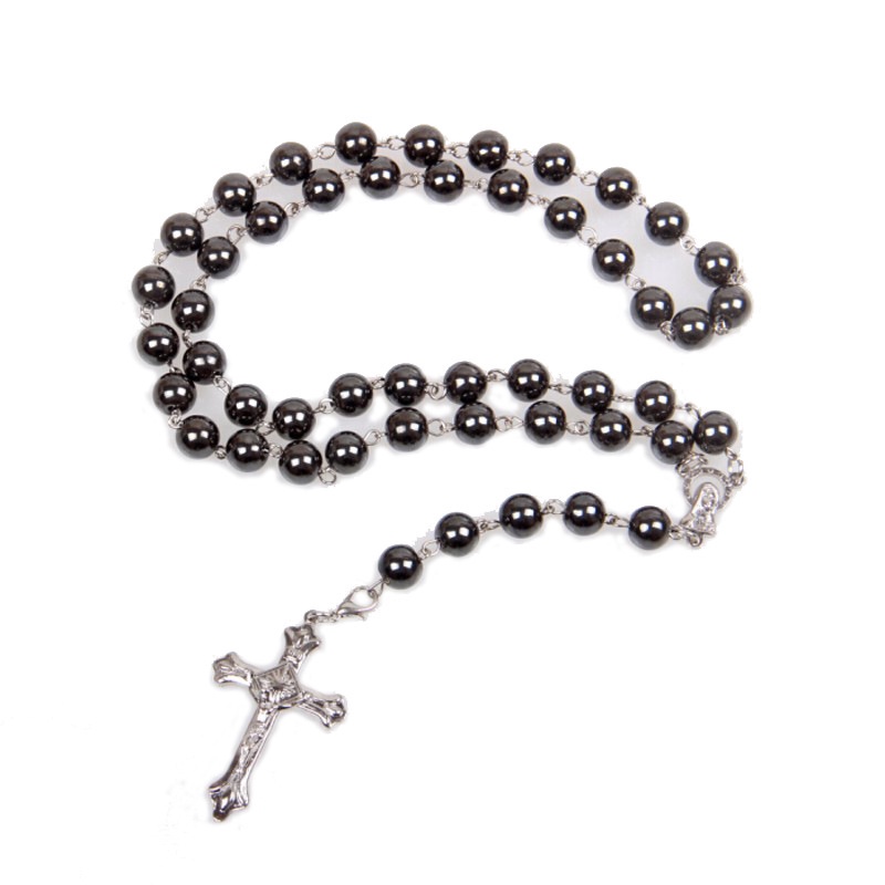 Non-Magnetic Black Gallstone Cross Necklace Jewelry Religious Jewelry details Picture