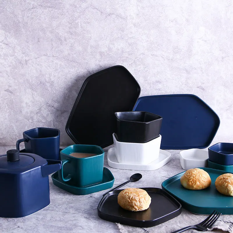 Nordic-style matte ceramic coffee cups, afternoon tea cups and plates, milk tea cups and plates, water cups and plates detail image 2