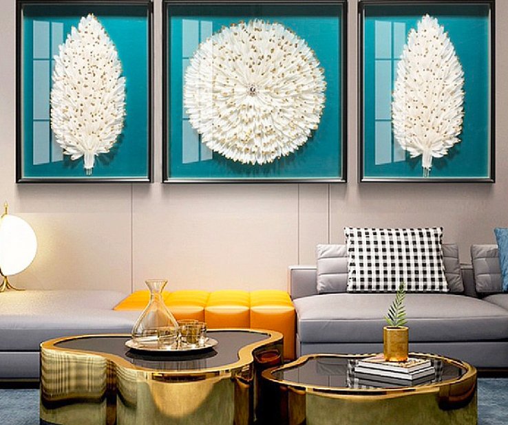 Feather living room background light luxury decorative paintings, home sofa wall paintings factory direct sales, modern simple three-dimensional real paintings detail image 1