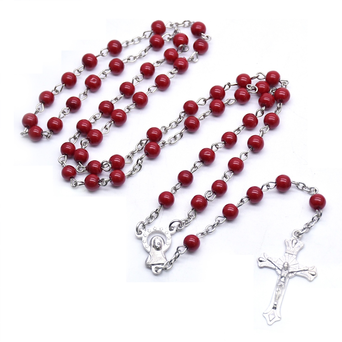 6mm red bead prayer beads, cross necklace, prayer beads, Christian church supplies, handmade beads wholesale