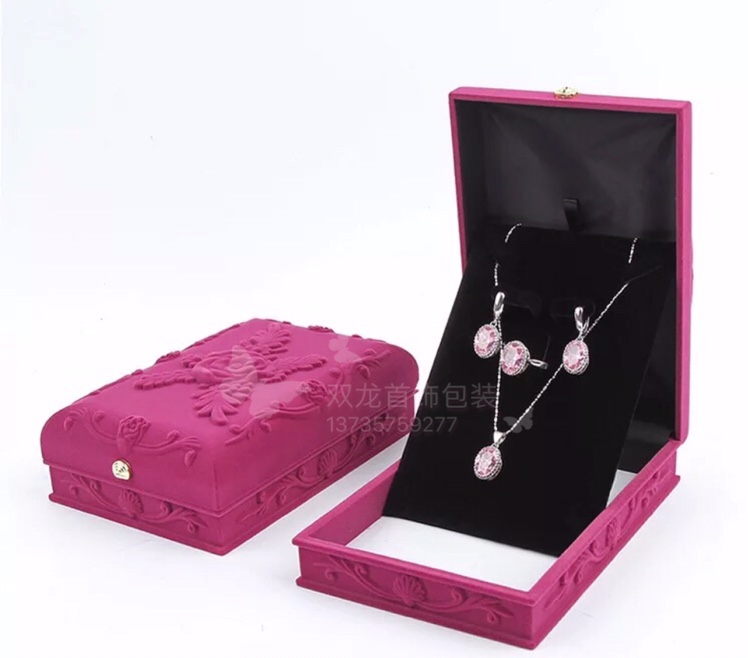 植绒玫瑰印花套装首饰盒饰品收纳盒戒指项链手镯手链吊坠首饰包装礼物盒子