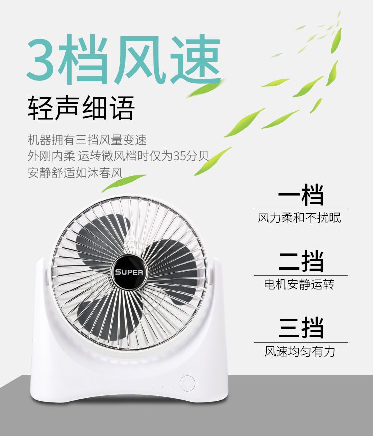 新款迷你电风扇学生宿舍USB便携式充电家用办公室台式空气循环扇详情图3