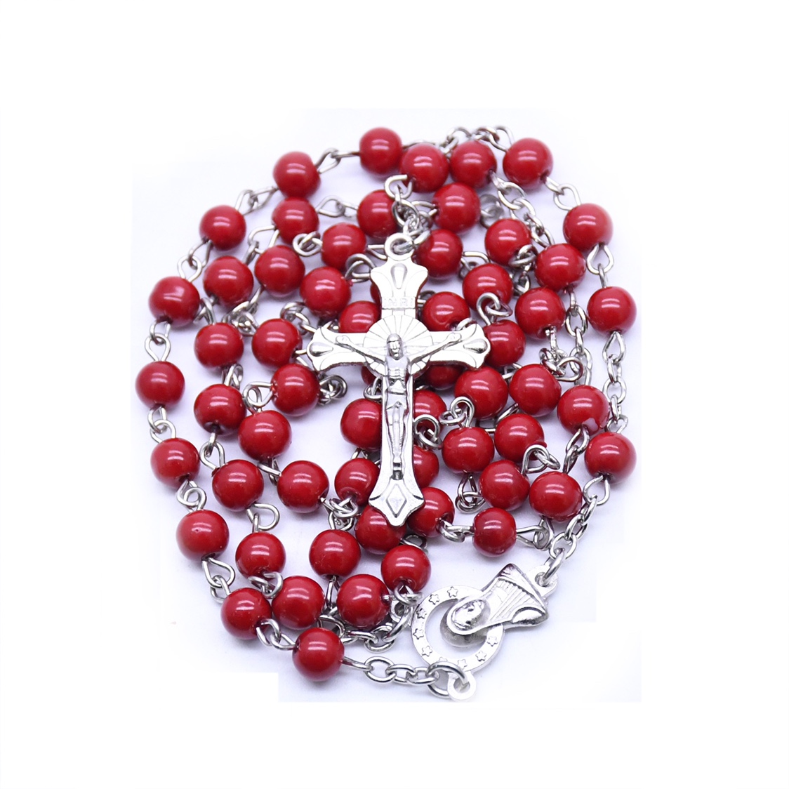 6mm red bead prayer beads, cross necklace, prayer beads, Christian church supplies, handmade beads wholesale details Picture