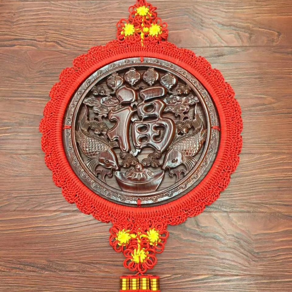 45# Wood-carved Double Fish Blessing Chinese knot details Picture