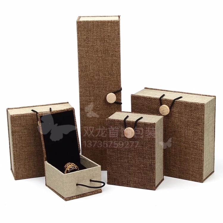 麻布木扣手链盒项链吊坠盒手镯盒戒指手表珠宝饰品盒珠宝首饰盒展示道具展示架细节图