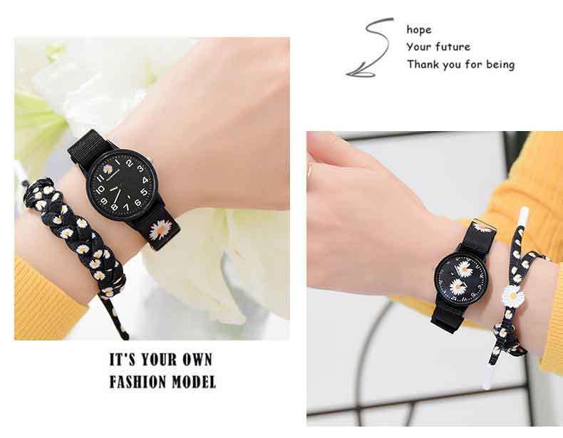 Korean style trendy Daisy watch, InS-style student fashion watch, simple canvas couple and best friend chrysanthemum wristwatch detail image 3