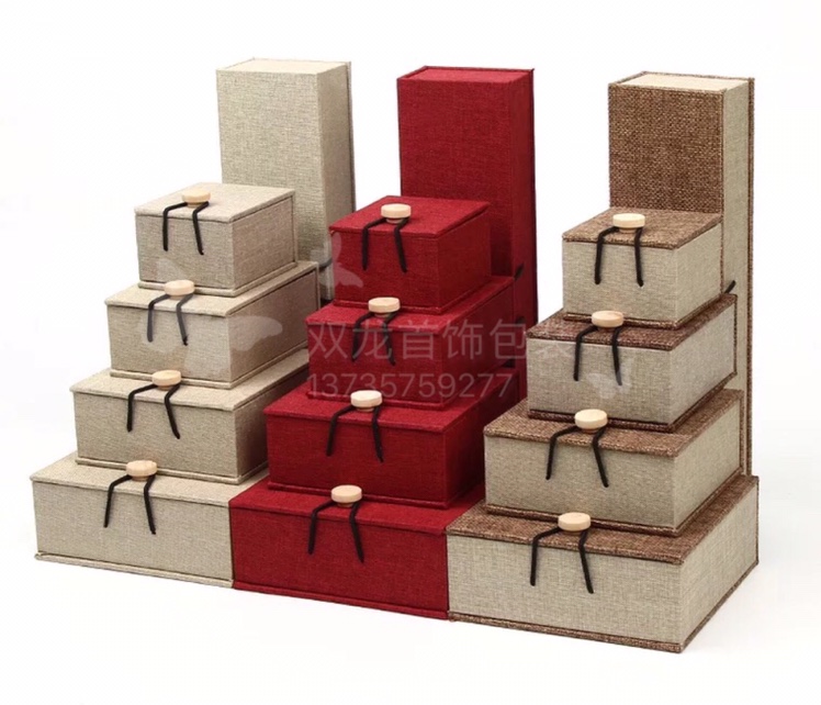 麻布木扣手链盒项链吊坠盒手镯盒戒指手表珠宝饰品盒珠宝首饰盒展示道具展示架详情图6