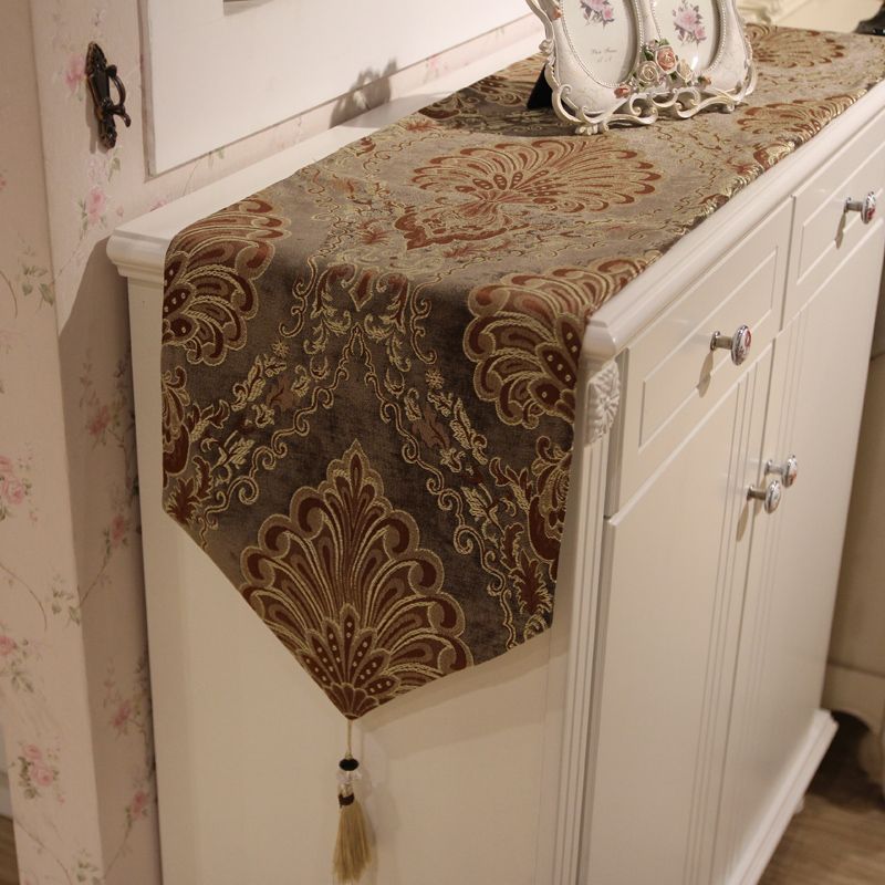 American-style high-end luxurious fringed table flag, European-style coffee table, fabric decoration bed flag, TV cabinet cover fabric, new Chinese-style tablecloth Specification image