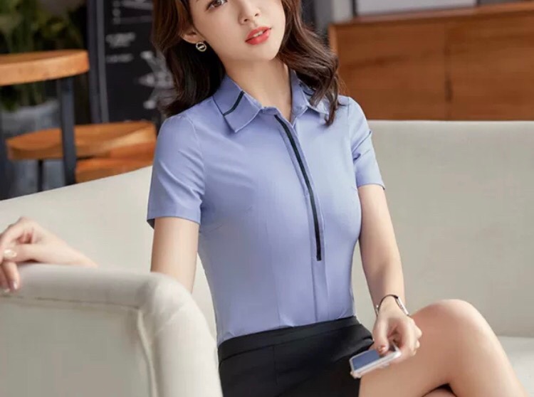 Professional shirts, women's short-sleeved work clothes, formal wear, summer new Korean style slimming inch shirts, women's contrasting gray shirts Specification image
