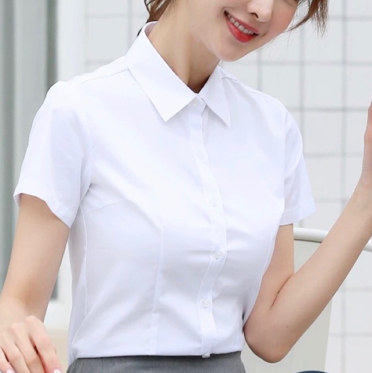 V-neck white shirt, women's professional attire, short-sleeved work clothes, summer Korean style, elegant inch shirt, slim fit, no need for ironing, white shirt