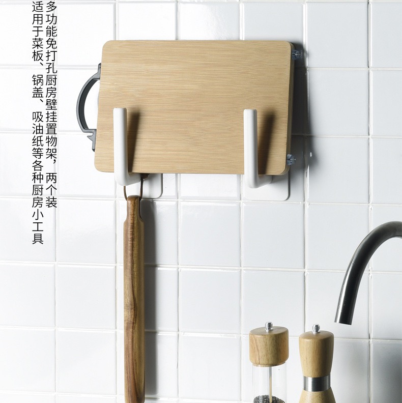 多功能免打孔厨房纸巾置物架 壁挂式收纳架保鲜膜菜板挂架详情图7