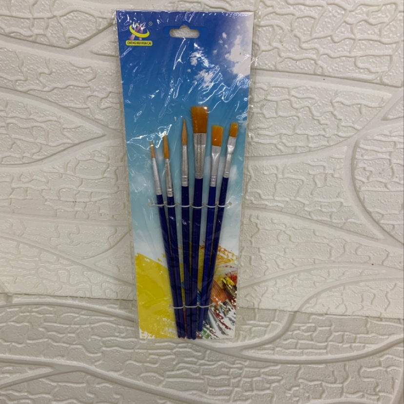 Three pointed, three flat - headed brushes, children's painting paint brushes