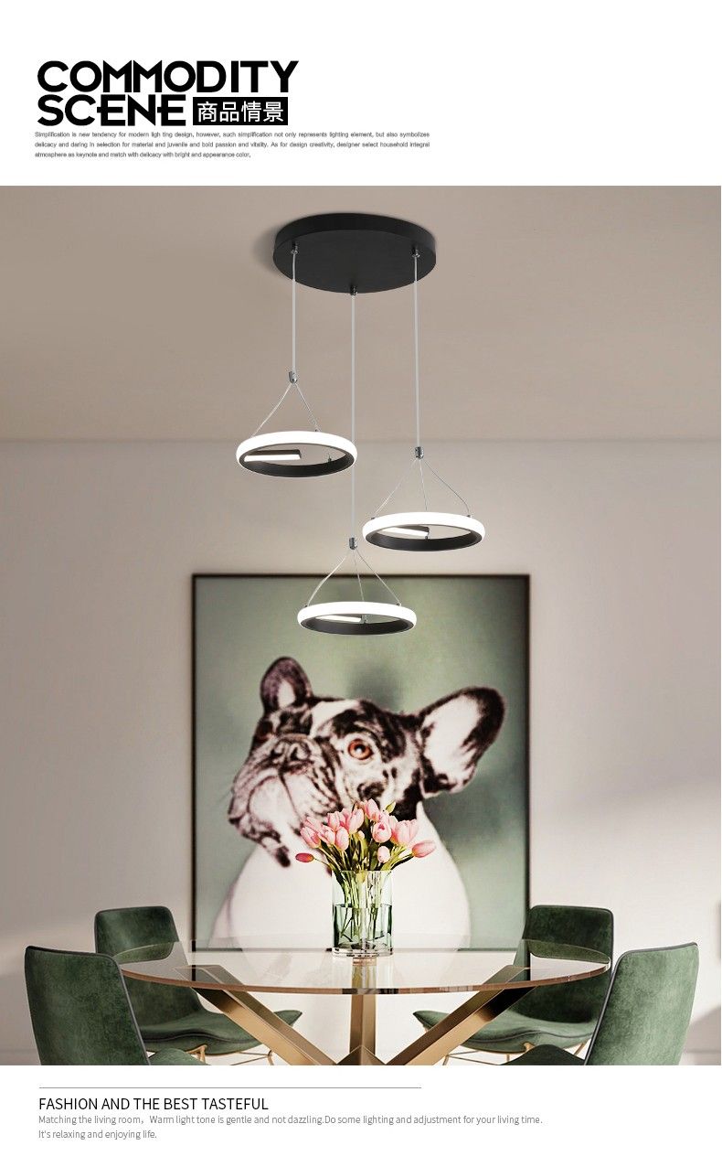 The new iron linear modern three-head pendant lamp selected by Shanggu is a simple dining room lamp details Picture