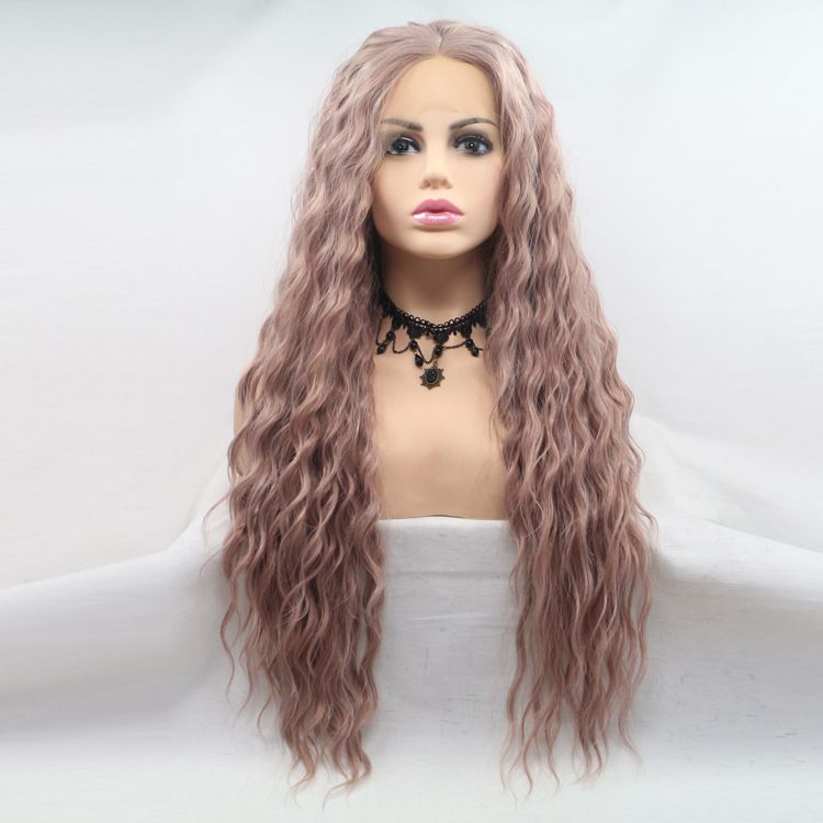 Chemical fiber front lace long curly African black lace long hair covered wig Amazon wig