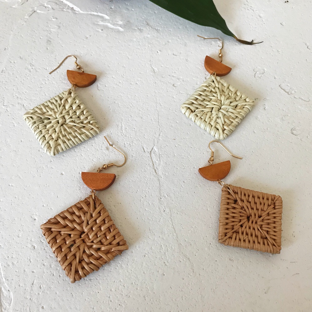 European and American retro design of handmade bamboo rattan woven earrings exaggerated long earrings thumbnail