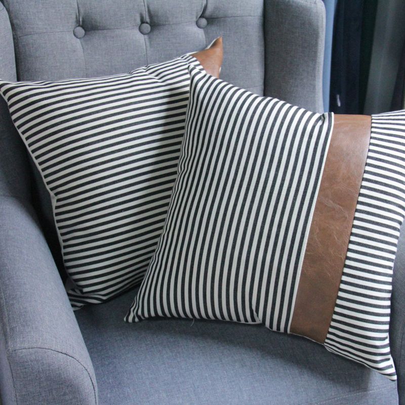Light luxury sofa cushions and throw pillows, modern and simple pu leather spliced Nordic ins style home backrest pillowcases
