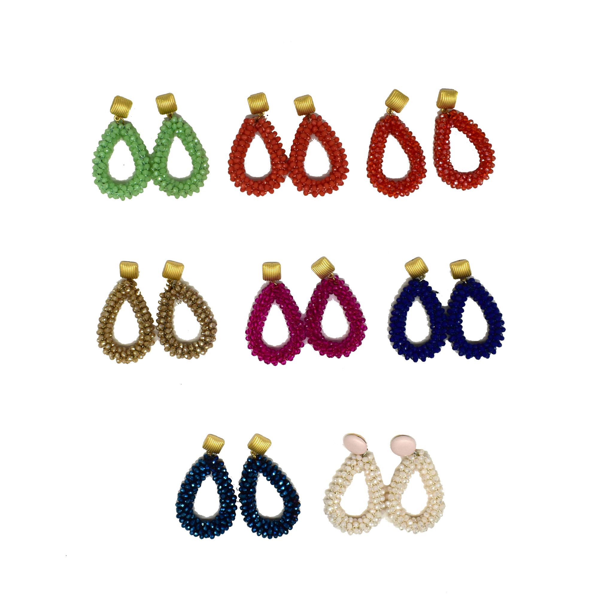 Best-selling pure handcrafted beaded crystal teardrop-shaped earrings, women's fashion street style earrings, internet-famous style earrings