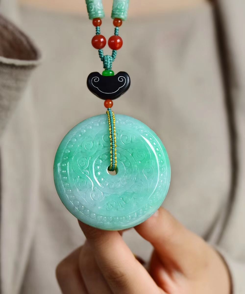 天然A货翡翠平安扣 底细冰润 有种有色 55*13mm搭配翡翠桶珠珠链