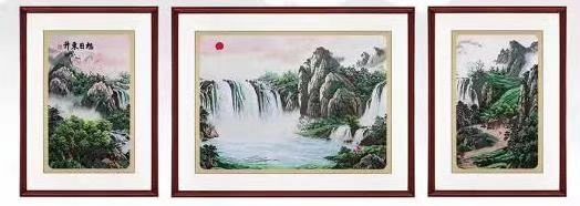 沙发背景墙装饰画中式新中式三联画客厅现代简约苏绣成品挂画刺绣详情5