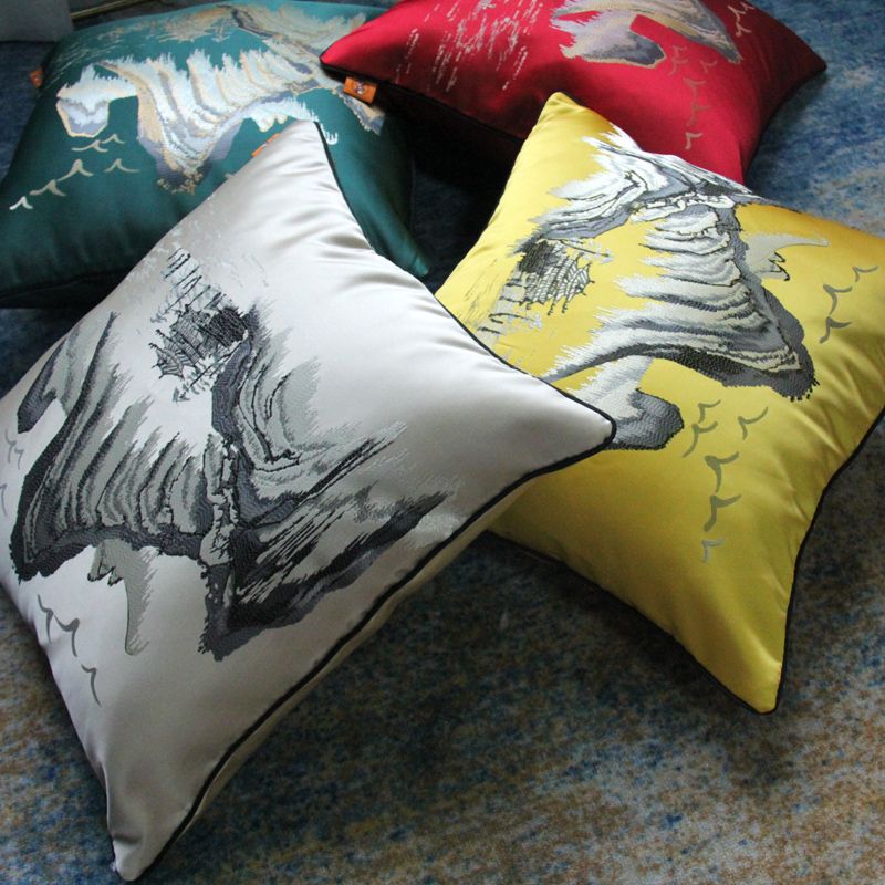 Chinese-style household leather sofa cushions, thickened cushion covers, bedroom headboard pillows, waist pillows, large living room backrest pillows, Chinese trend details Picture