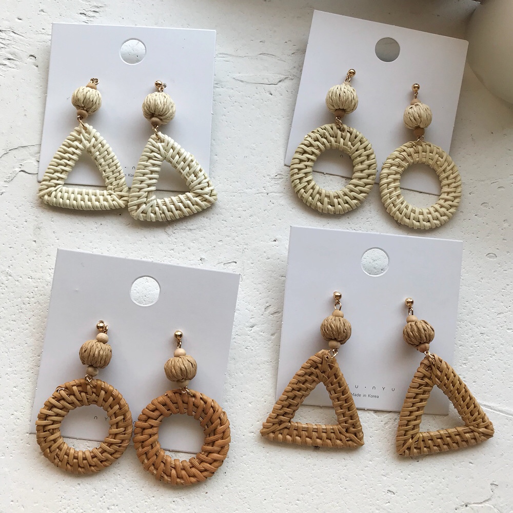 Exaggerated geometric earrings sold abroad straw rattan earrings thumbnail