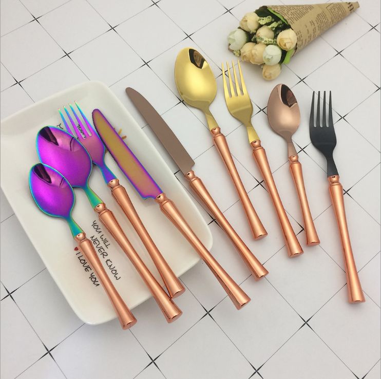 304 stainless steel creative Rose gold small waist knives, forks, spoons western set Nordic western steak knives and forks
