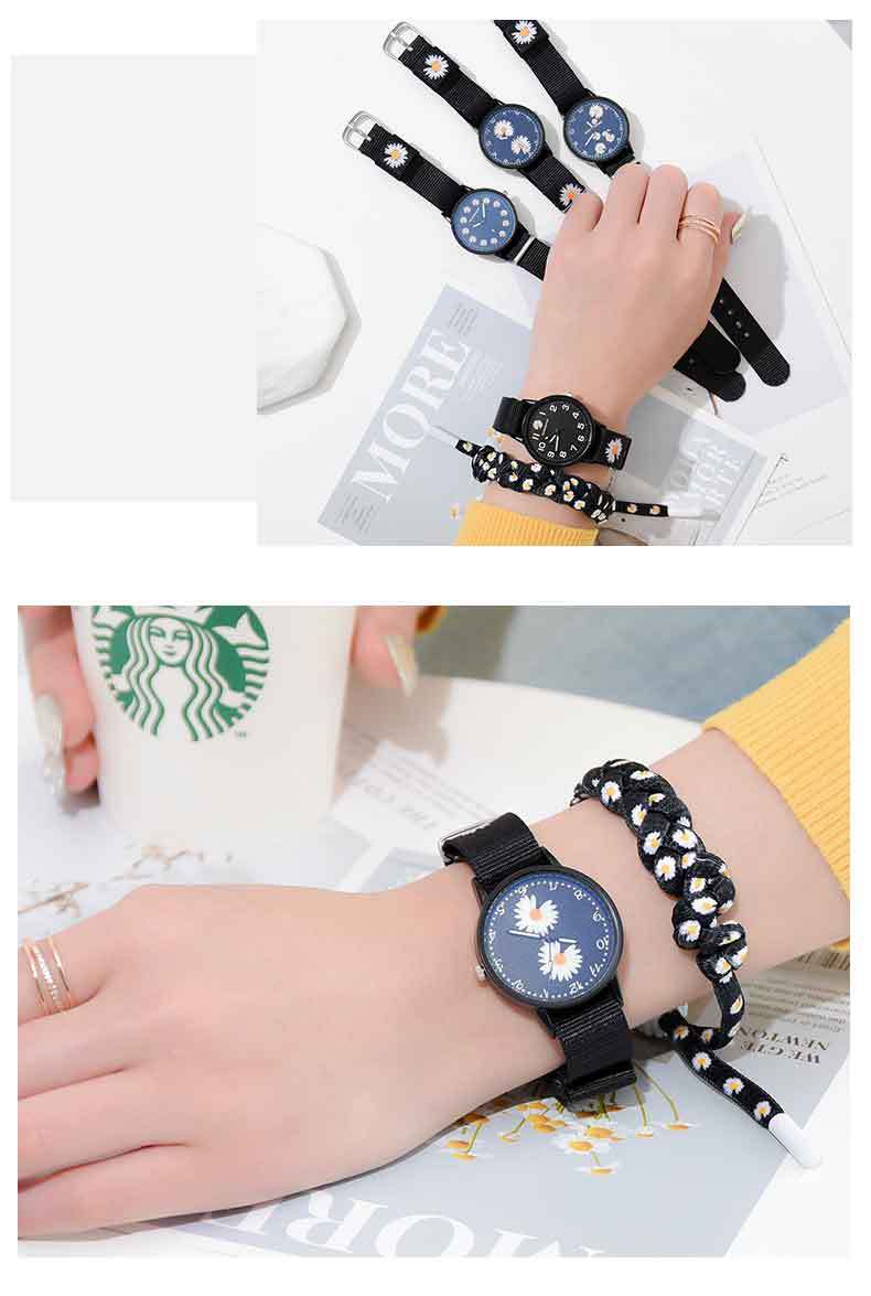 Korean style trendy Daisy watch, InS-style student fashion watch, simple canvas couple and best friend chrysanthemum wristwatch detail image 4