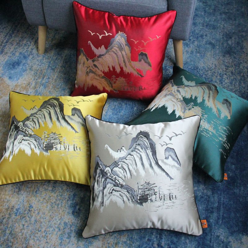 Chinese-style household leather sofa cushions, thickened cushion covers, bedroom headboard pillows, waist pillows, large living room backrest pillows, Chinese trend Item Picture