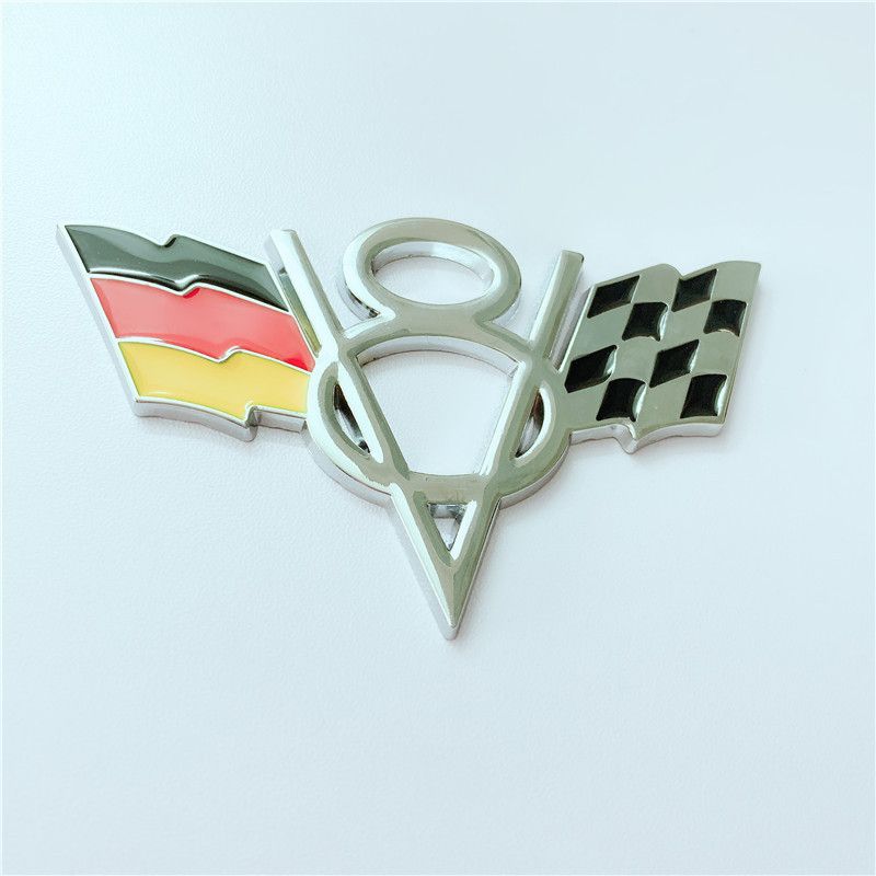 V8美国 德国 英国旗金属车贴 银色 黑色详情图5